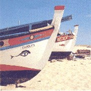 A fishing boat on an algarve beach, South Portugal